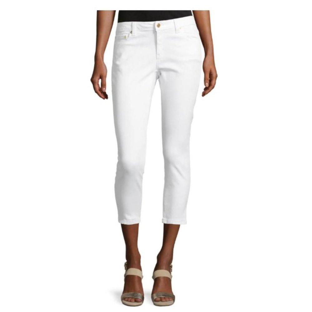 Michael Kors Izzy Cropped Skinny Mid-Rise White Denim Jeans - Size 8
